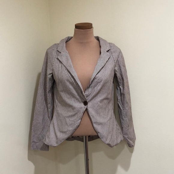 Anthropologie Lilith Blazer Size Large White Brown Striped - Picture 2 of 11